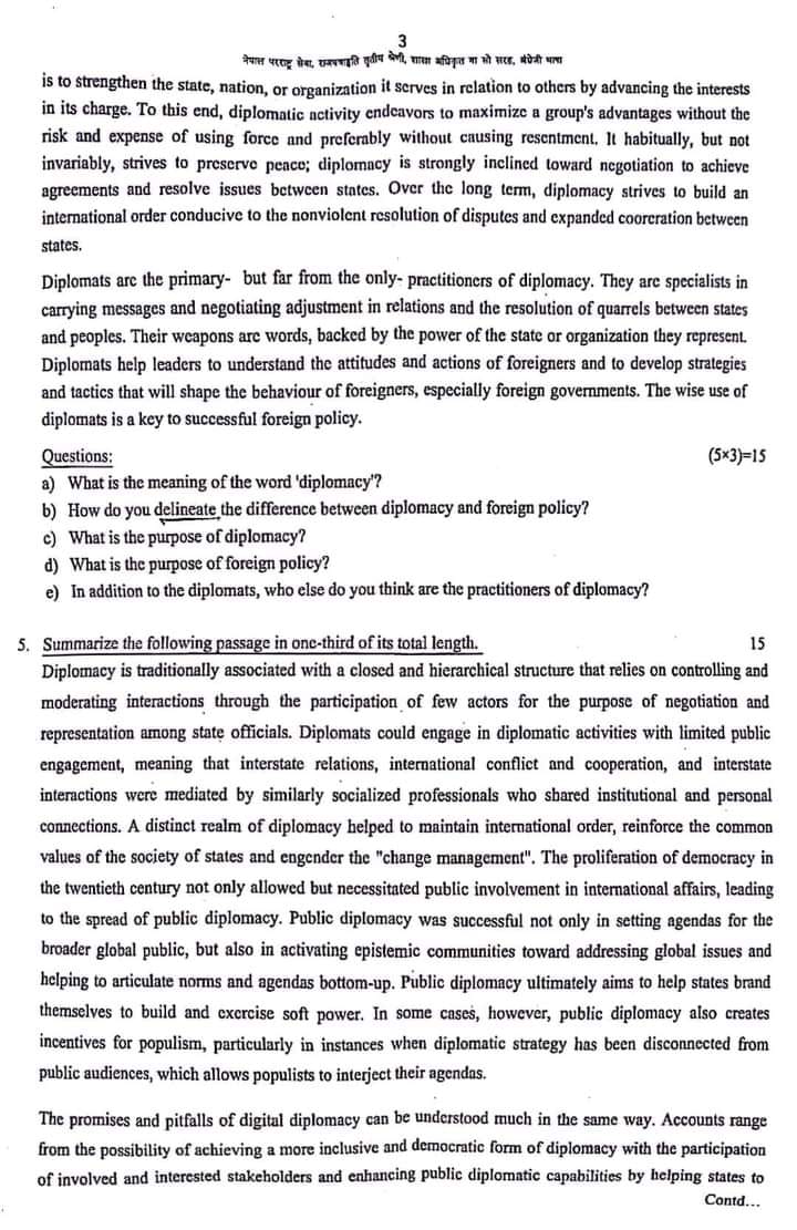 MoFA Section Officer Old Question Year 2080 four