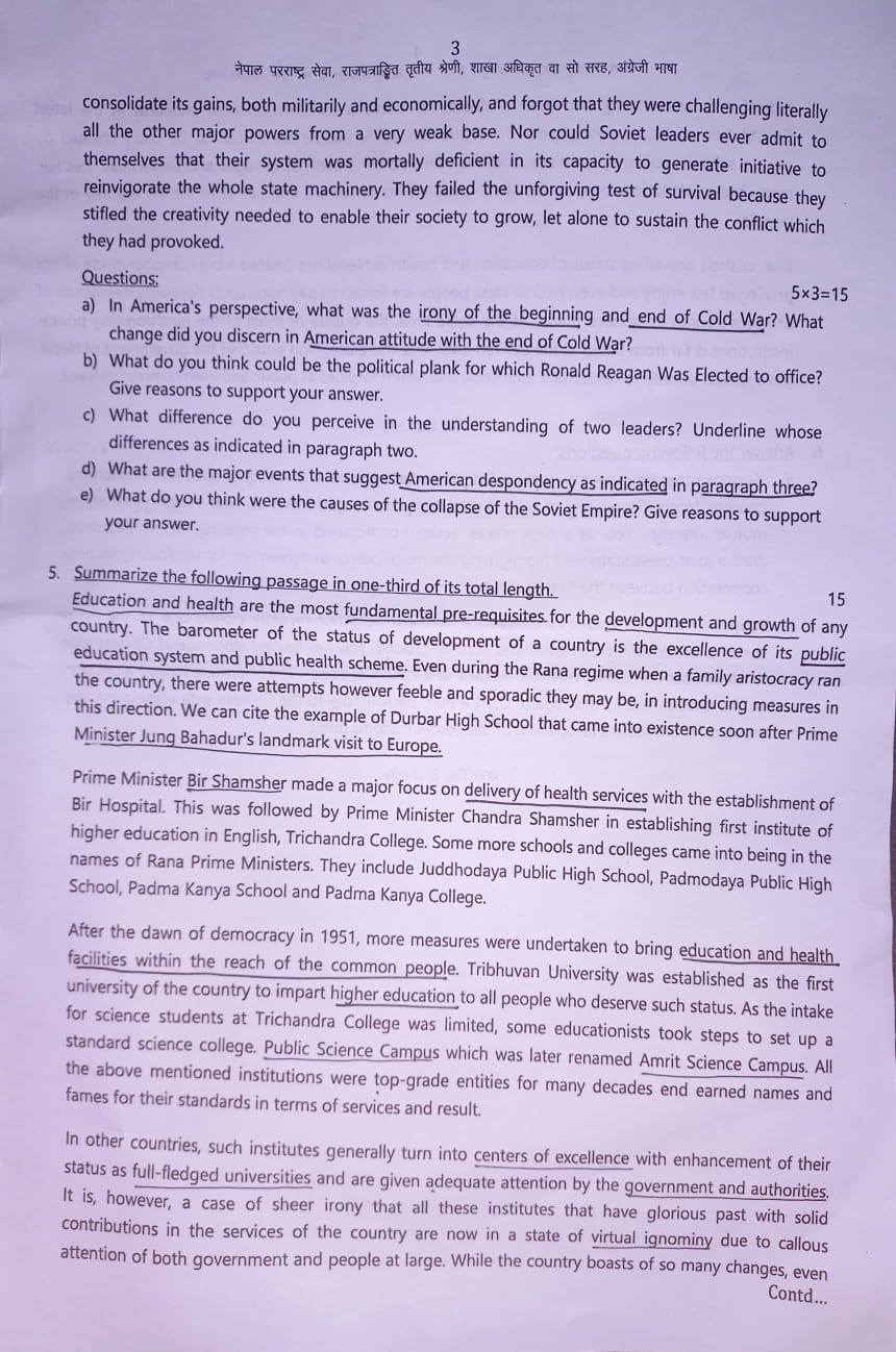 MoFA Section Officer Old Question Year 2080 paper III
