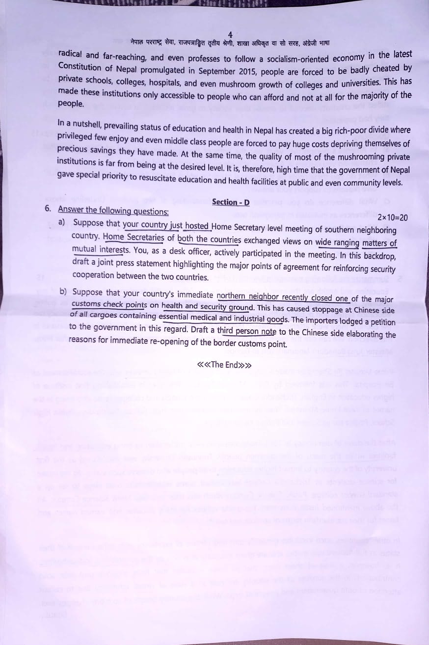 MoFA Section Officer Old Question Year 2080 paper IV
